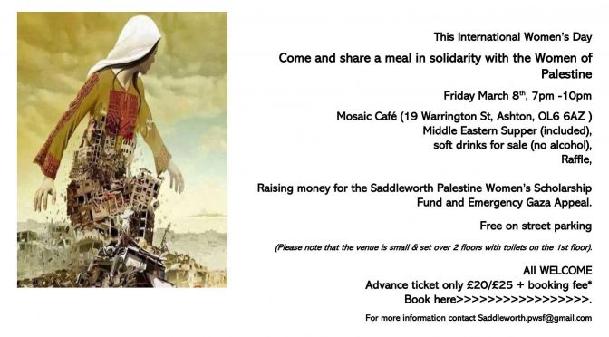 Saddleworth Palestine Women’s Scholarship Fund Solidarity Supper 