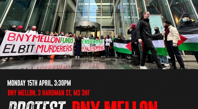 Emergency demonstration. Protest BNY Mellon, Investors in Gaza Genocide