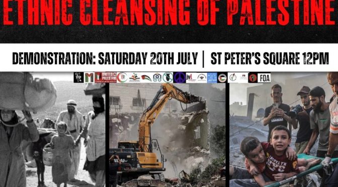 All out 12pm Saturday at St Peter’s Square!Stop Israel’s 76 years of Ethnic Cleansing!Stop Gaza Genocide!