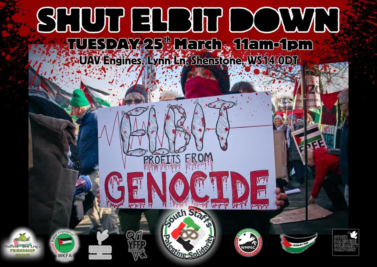 Join the Manchester coach to the monthly protest to Shut Elbit Down