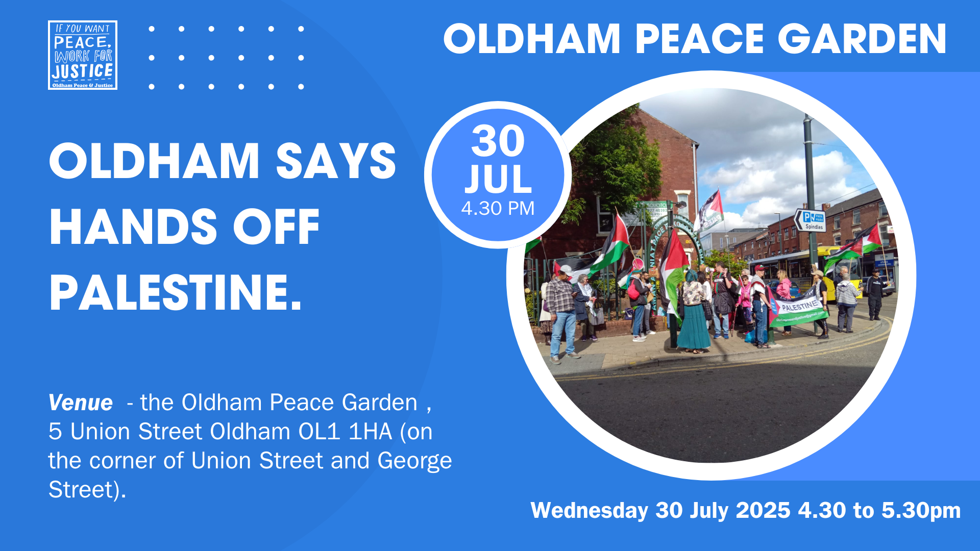 Oldham Says HANDS OFF PALESTINE!