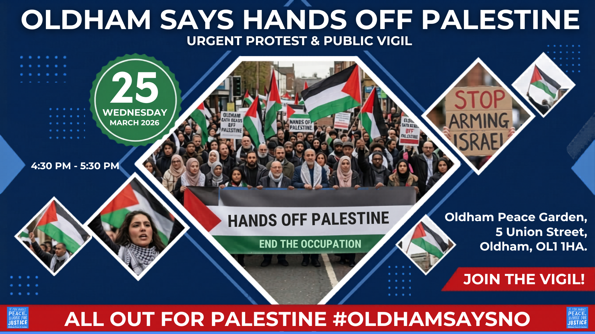 PUBLIC VIGIL: OLDHAM SAYS HANDS OFF PALESTINE