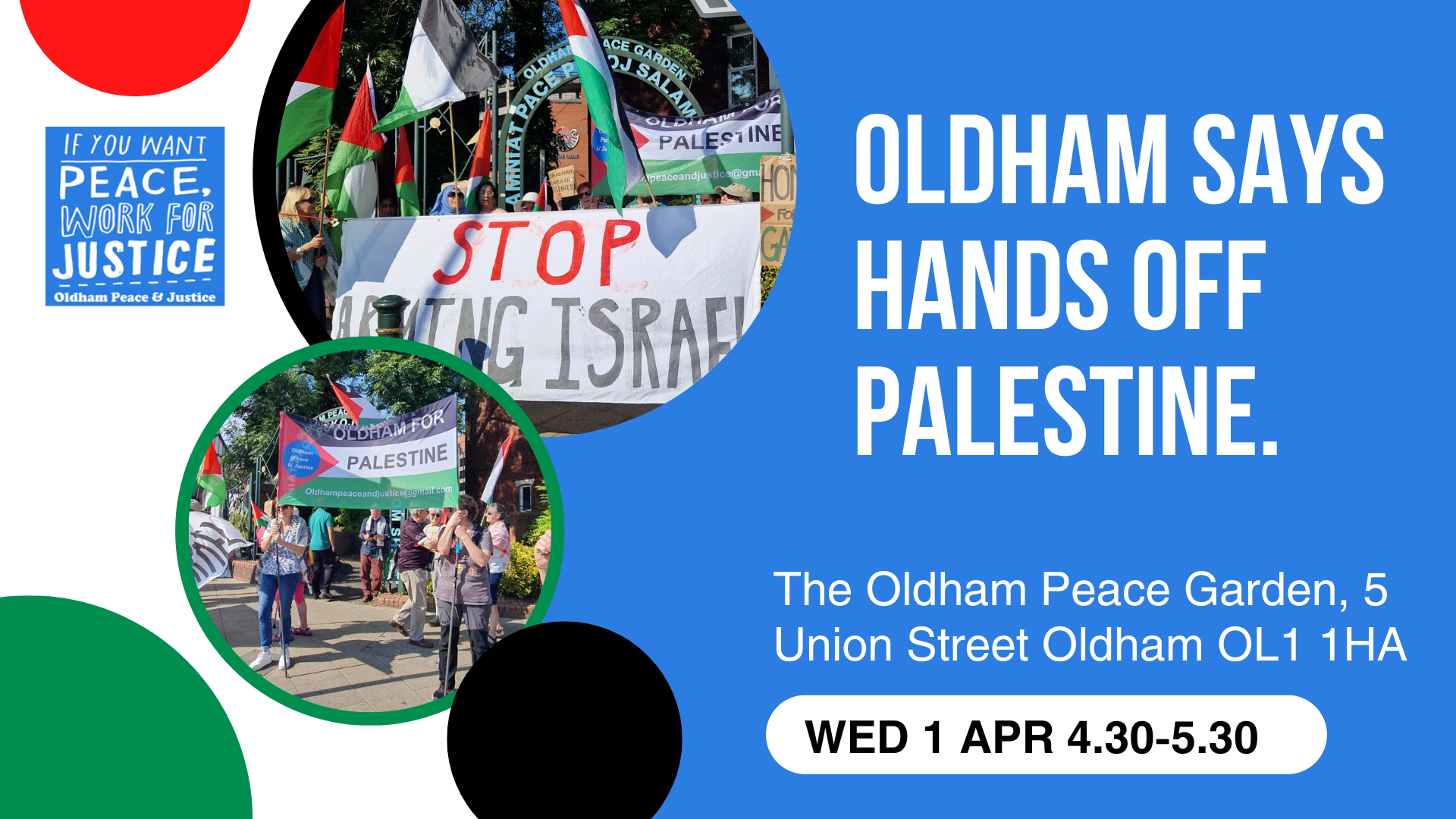 OLDHAM SAYS HANDS OFF PALESTINE