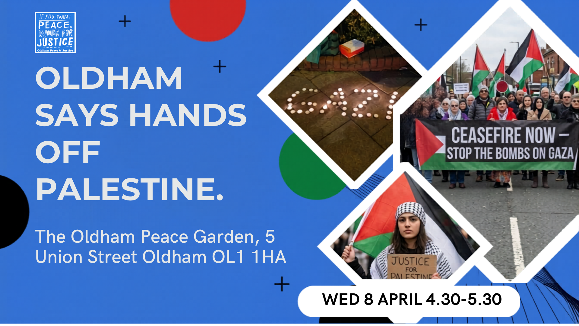 OLDHAM SAYS HANDS OFF PALESTINE