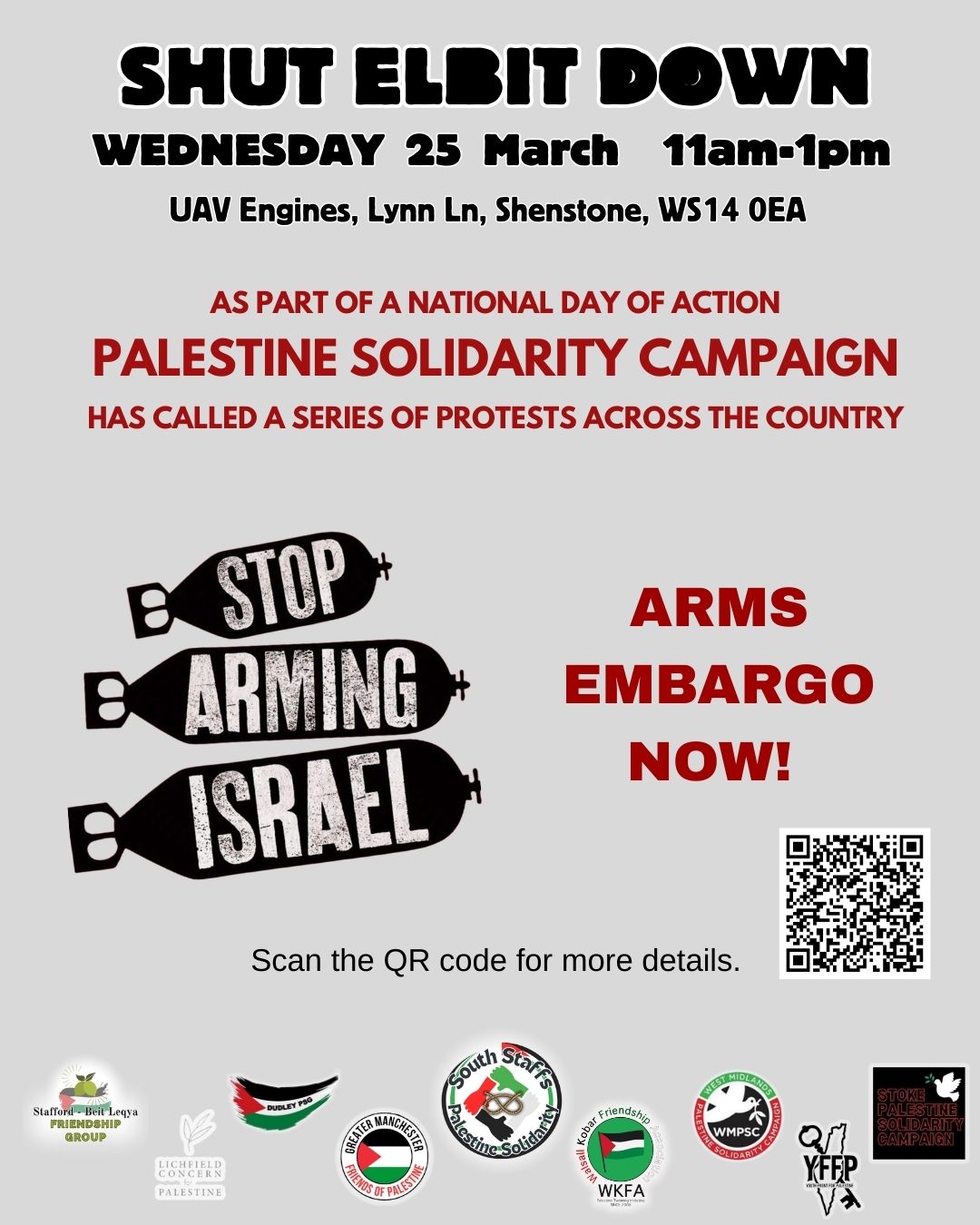 STOP ARMING GENOCIDE: MANCHESTER TO SHENSTONE COACH