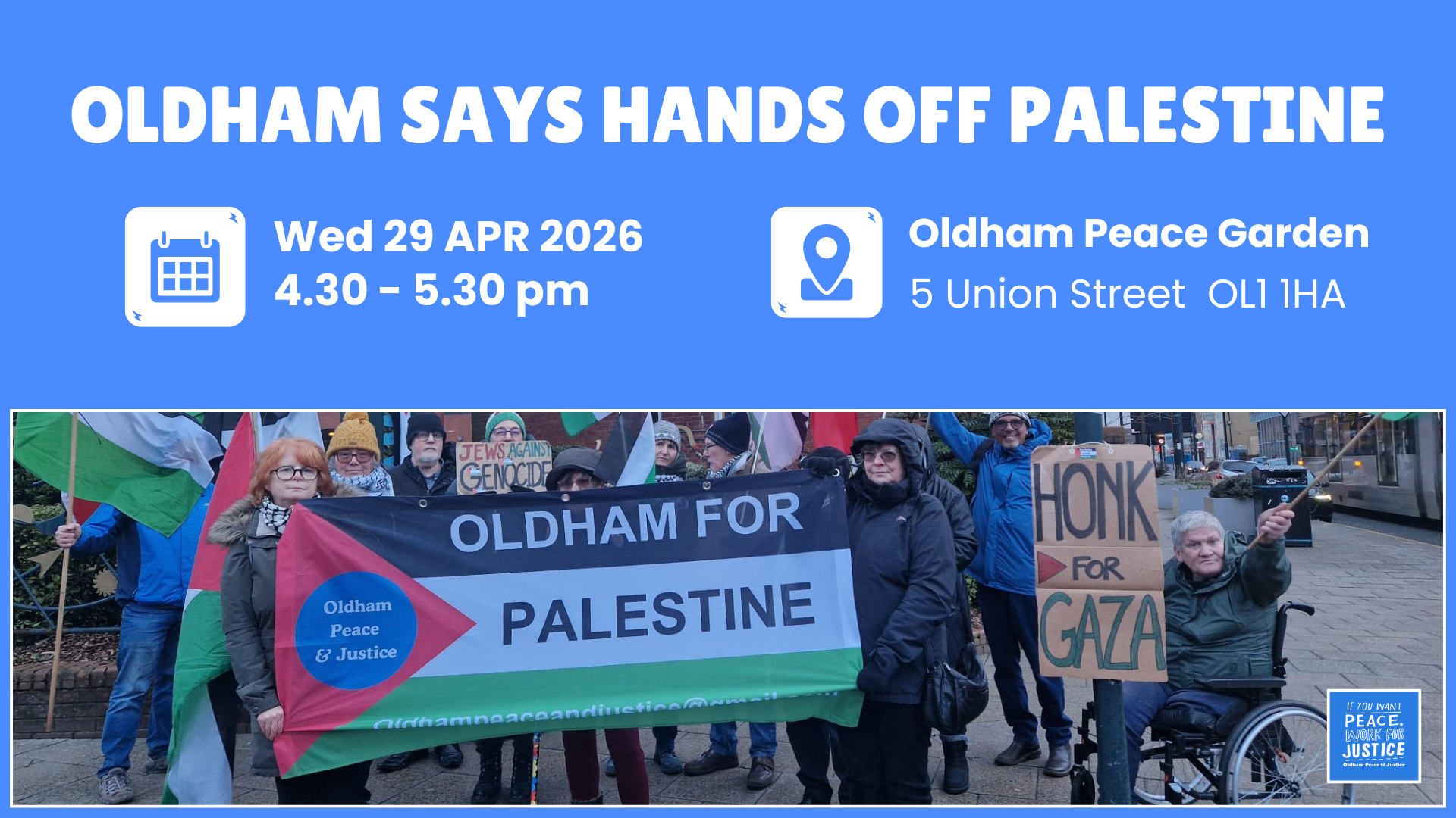 OLDHAM SAYS HANDS OFF PALESTINE