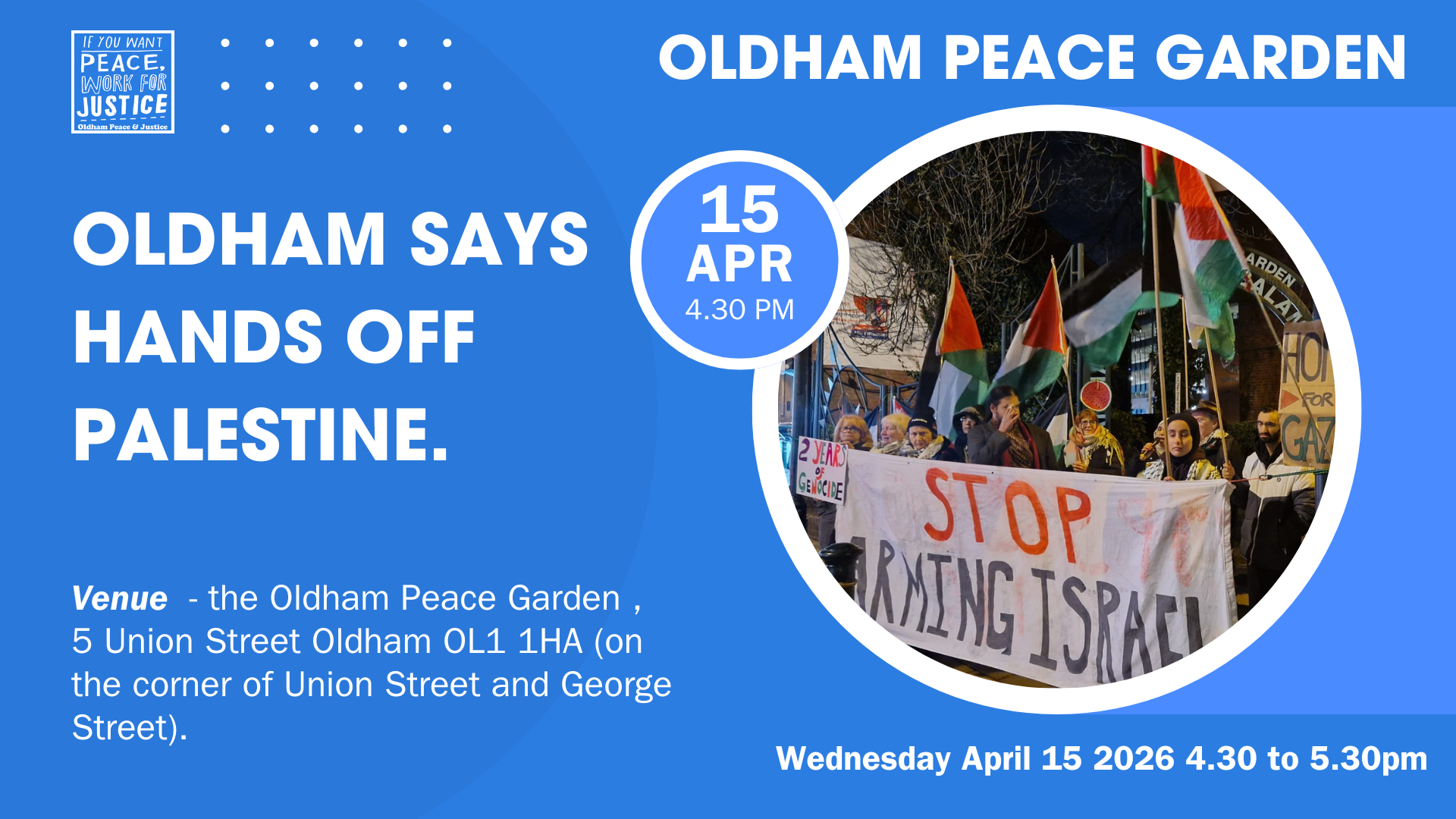 OLDHAM SAYS HANDS OFF PALESTINE