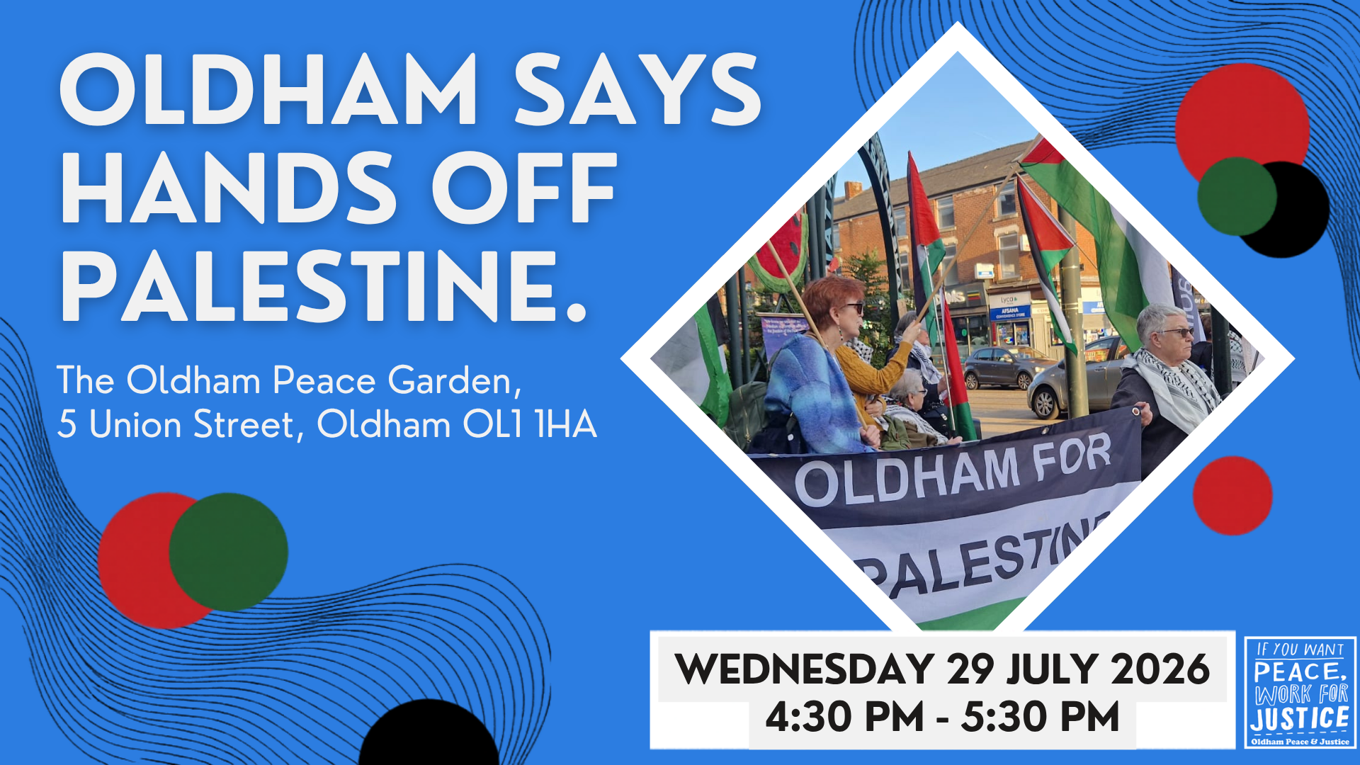 OLDHAM SAYS HANDS OFF PALESTINE