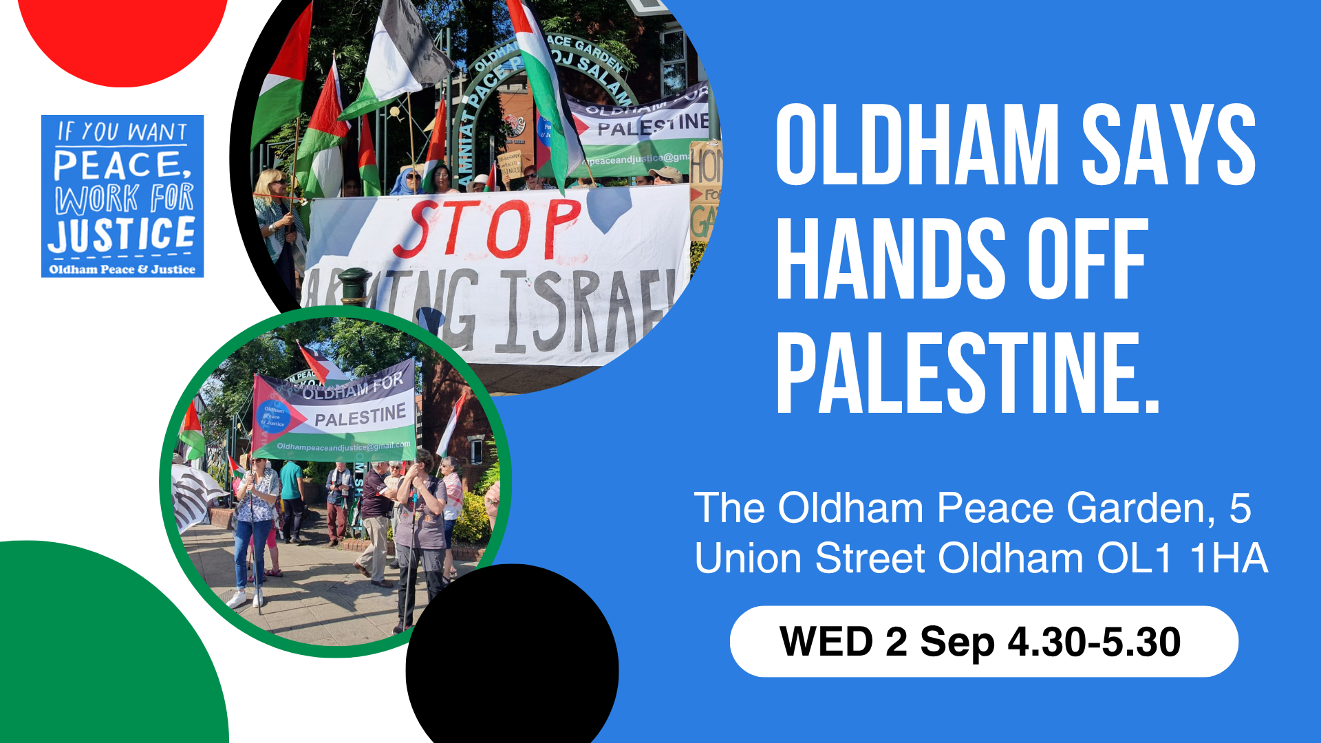 OLDHAM SAYS HANDS OFF PALESTINE