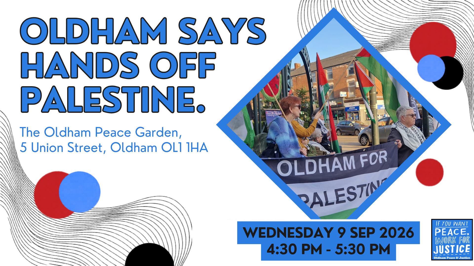 OLDHAM SAYS HANDS OFF PALESTINE