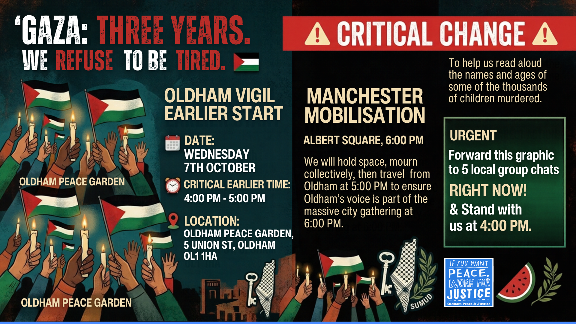 OLDHAM SAYS HANDS OFF PALESTINE